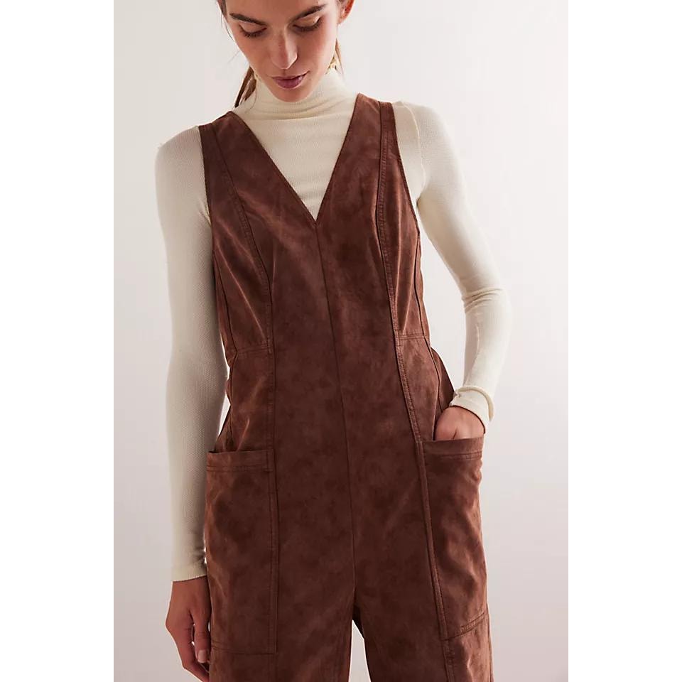We The Free Nico Faux Suede One-Piece Brown Women's Sz M NWT