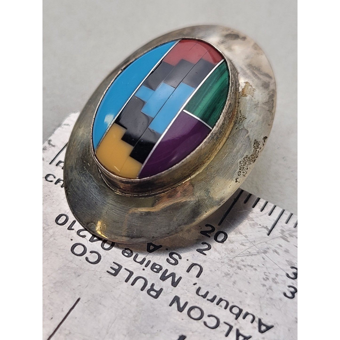 Vintage Native American Multi-Stone Inlay Sterling Silver Post Earrings