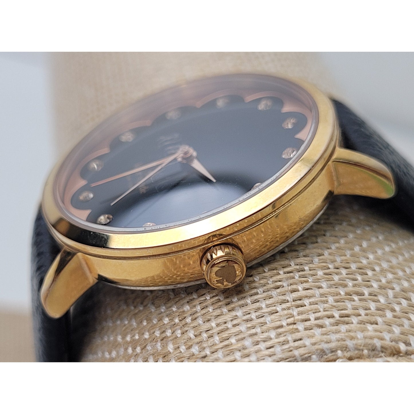 Kate Spade New York Gold-Tone Watch Black Face Black Leather Band