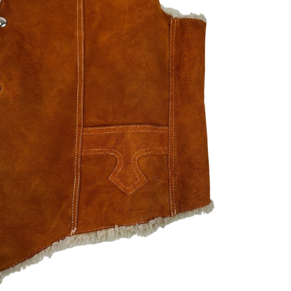 Vintage Western Burnt Orange Genuine Suede Leather Sherpa Lined Vest Men's Sz XL