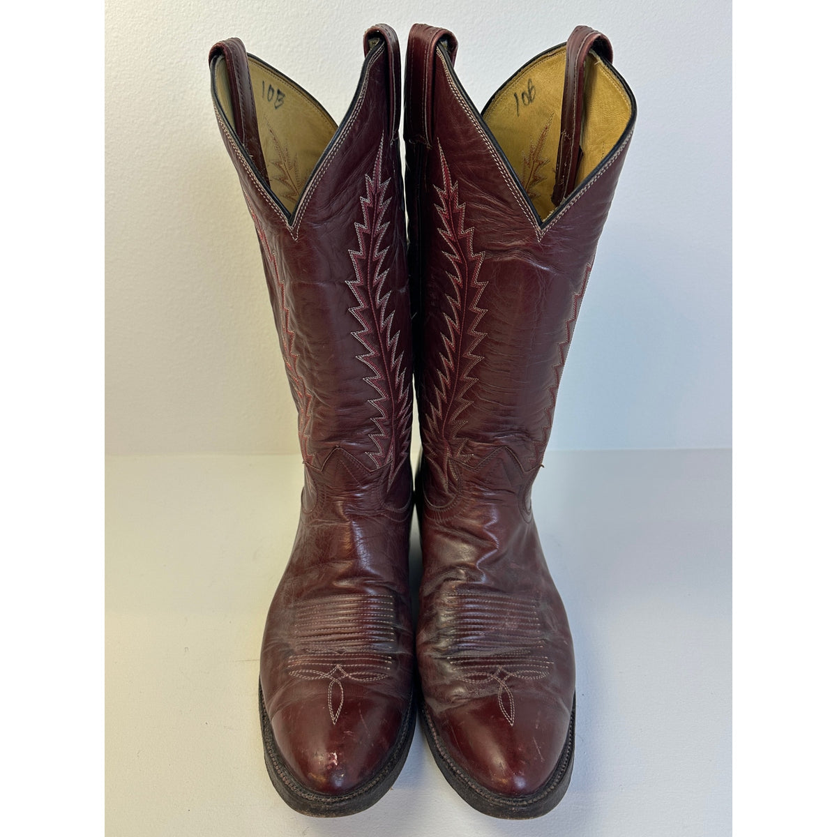 Vintage Tony Lama Burgundy Leather Cowboy Boots Style 1907 Men's Sz 10