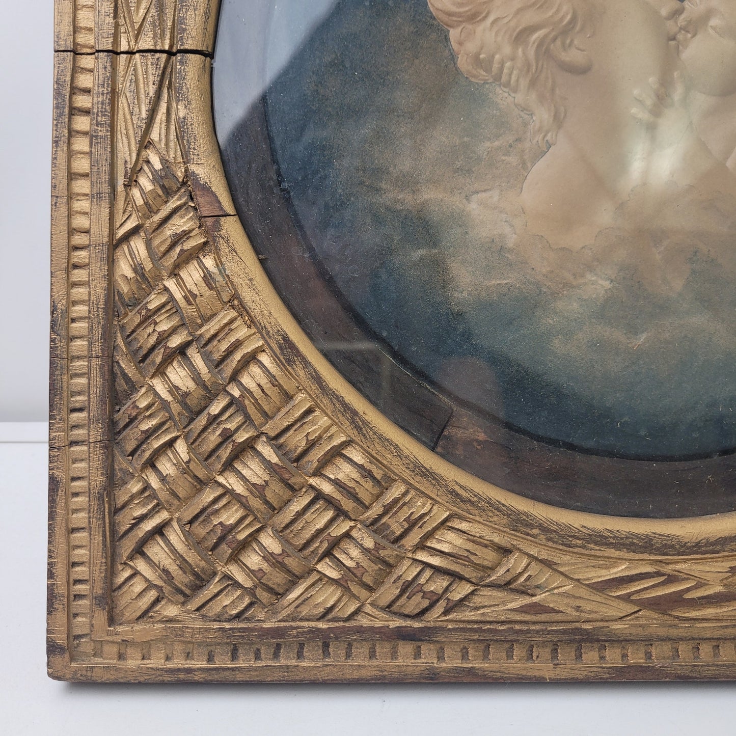 Antique Relief-Molded Cherub & Angel Scene in Decorative Gold Wooden Frame