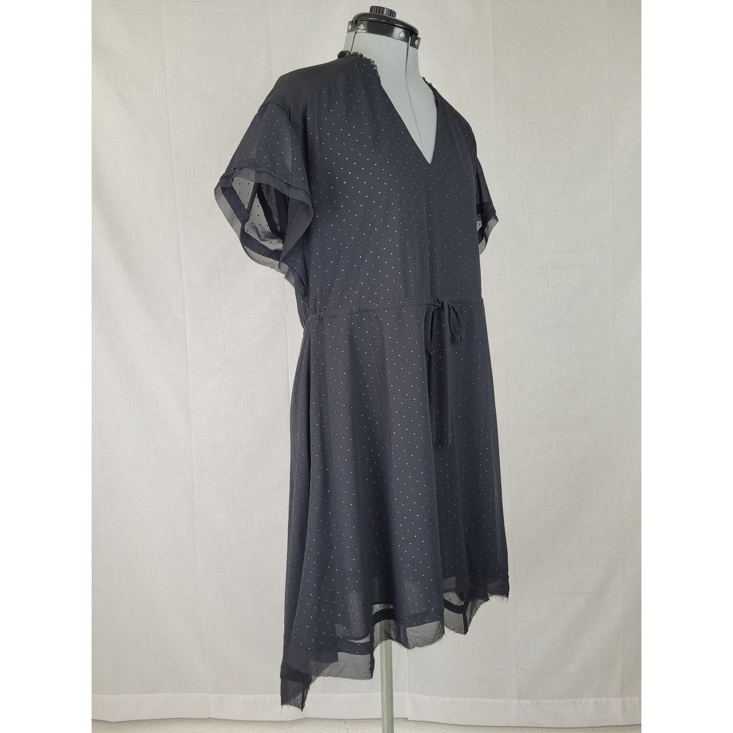 ALLSAINTS Keira Shimmer Flutter Sleeve Handkerchief Hem Dress Sz M