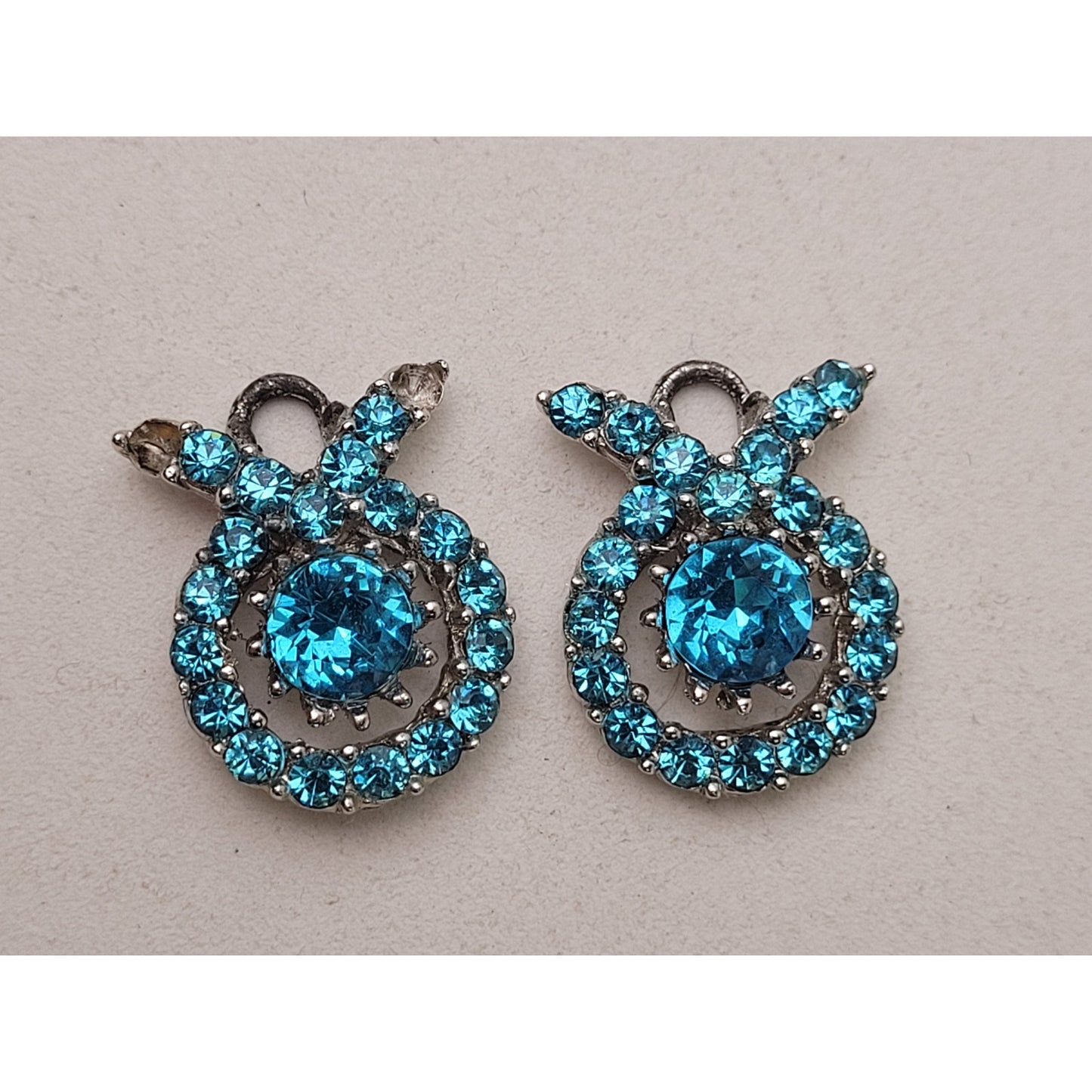 Vintage 1950s ORA Blue Rhinestone Necklace, Bracelet, & Earrings Set