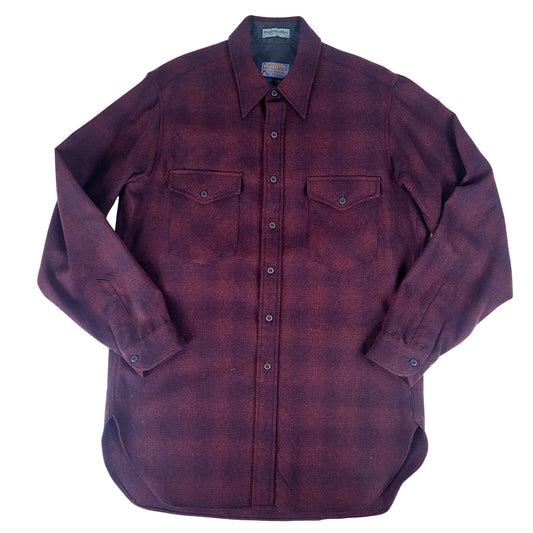 VTG Pendleton Wool Woven Maroon Plaid Button-up Shirt Men's Sz L Long