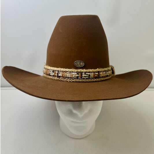 Vintage Resistol Stagecoach Brown Felt Cowboy Hat W/ Patterned Band Sz 7 1/4