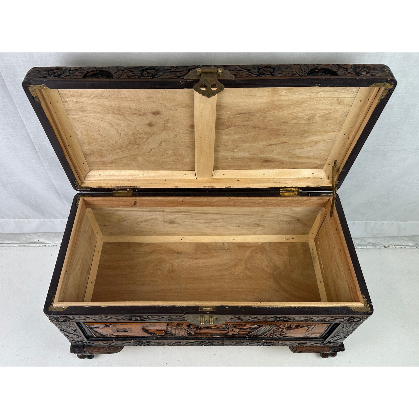 Vintage Hand-Carved Asian Wood Storage Chest