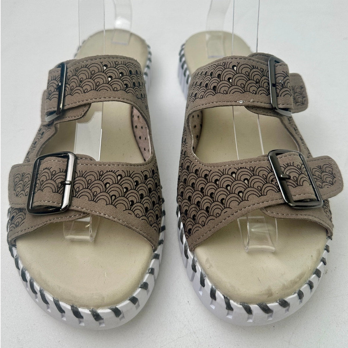 Ilse Jacobsen Tulip 1176 Falcon / Tan Double Buckle Slide Sandals Women's Sz 39 EUC