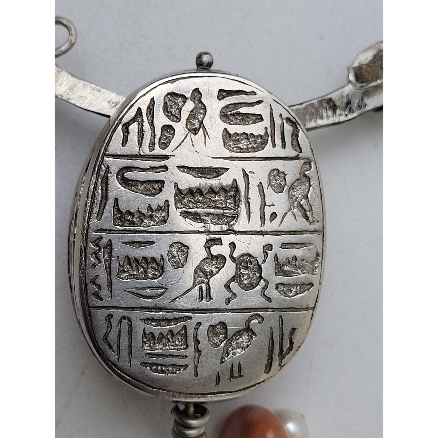 Antique/Vintage Sterling Silver Scarab Beetle Carved Hieroglyphics 77.85g