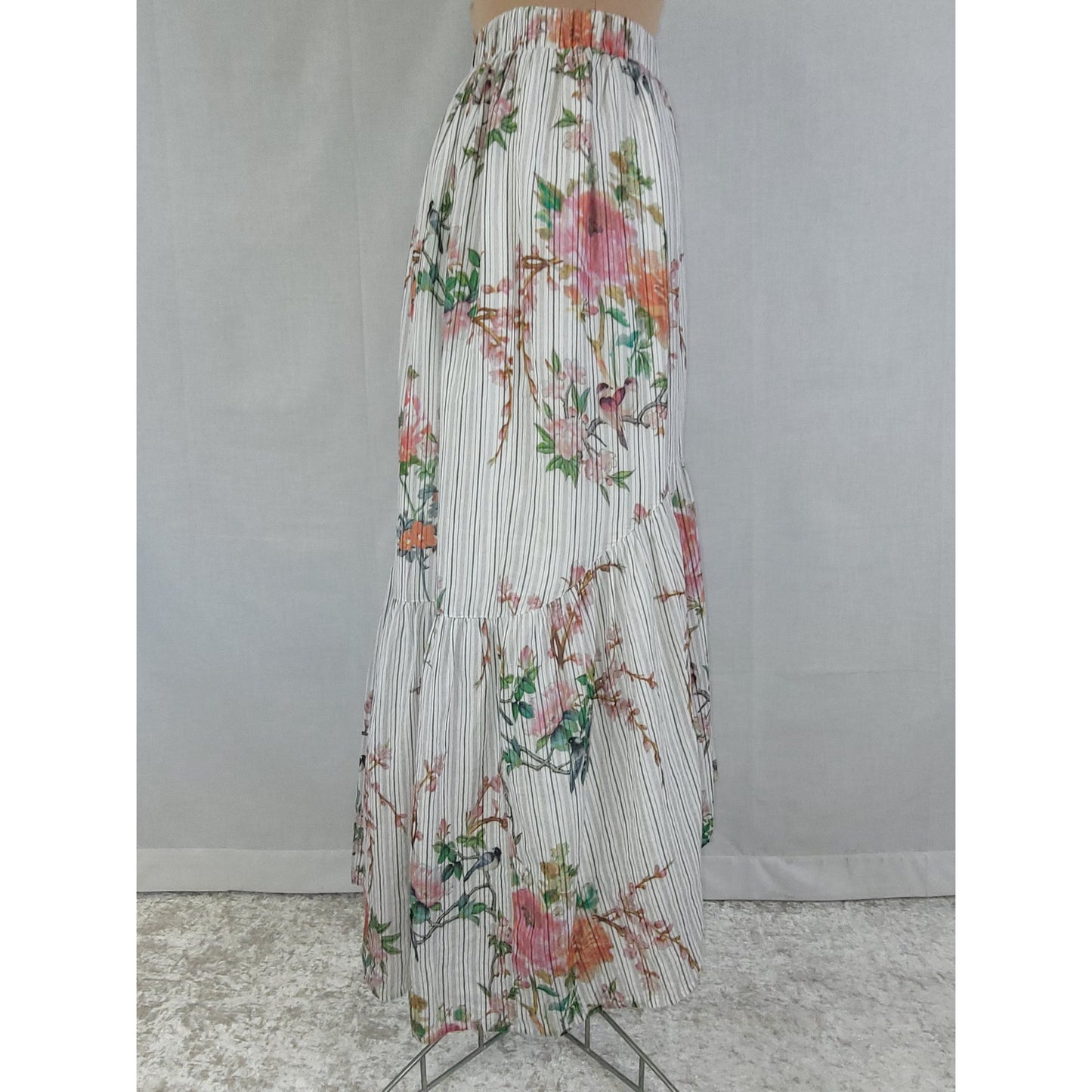 Johnny Was Colmar Prairie Maxi Skirt Light Lined Cotton Bird Print Sz Small