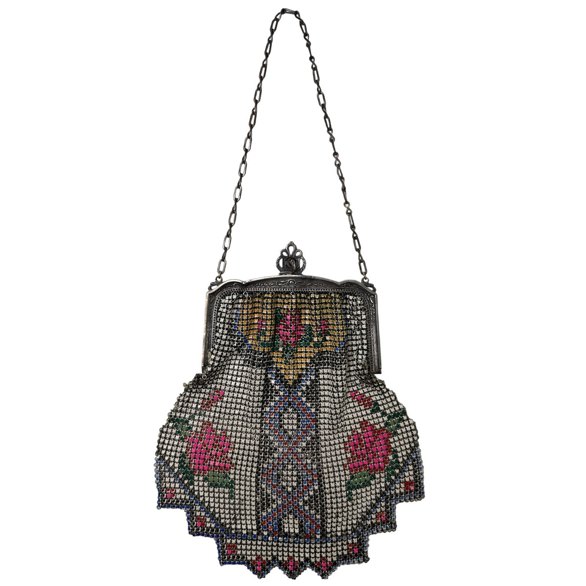 Antique 1920s Art Deco Painted Metal Mesh Flapper Purse