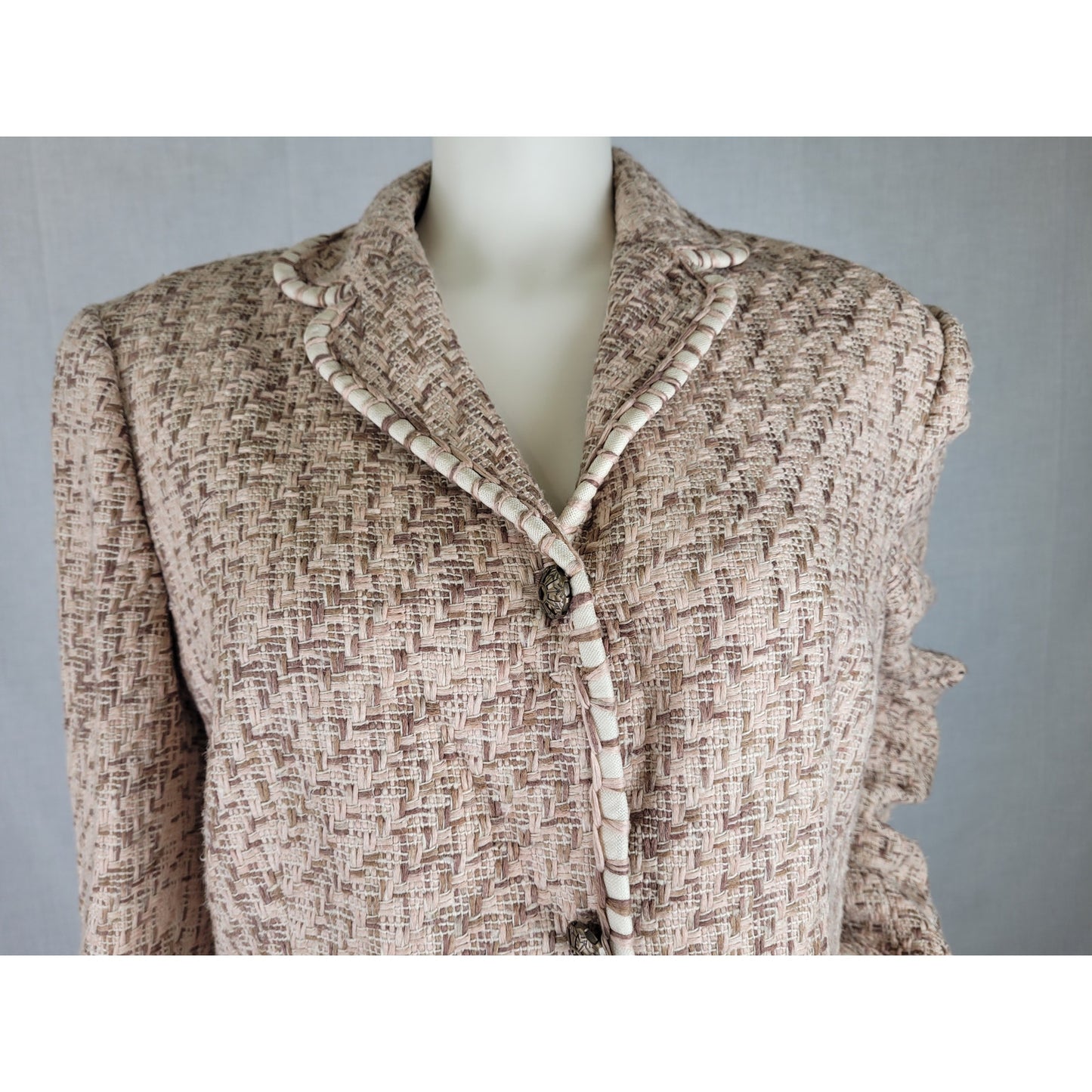 Y2K Elie Tahari Tweed Blazer Jacket w Silk Lining Sz M/L MSRP $548