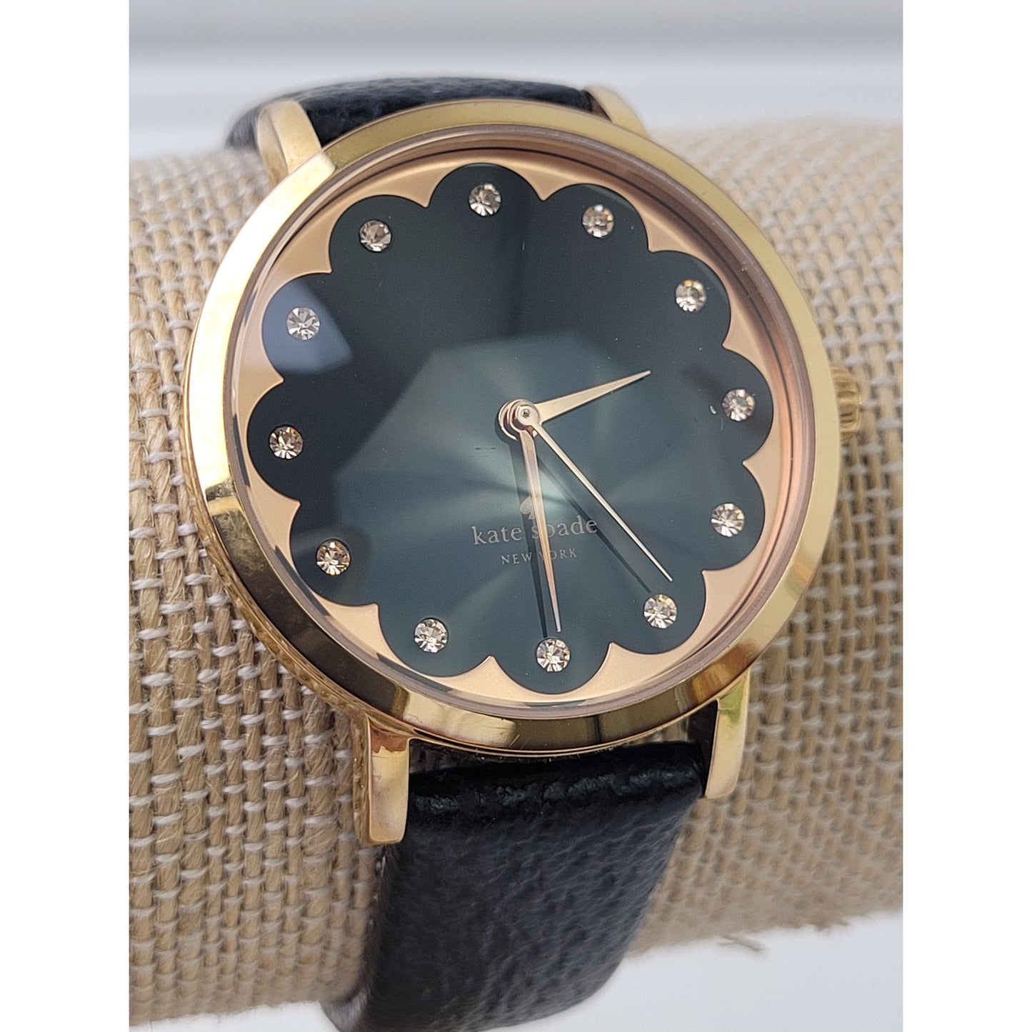 Kate Spade New York Gold-Tone Watch Black Face Black Leather Band