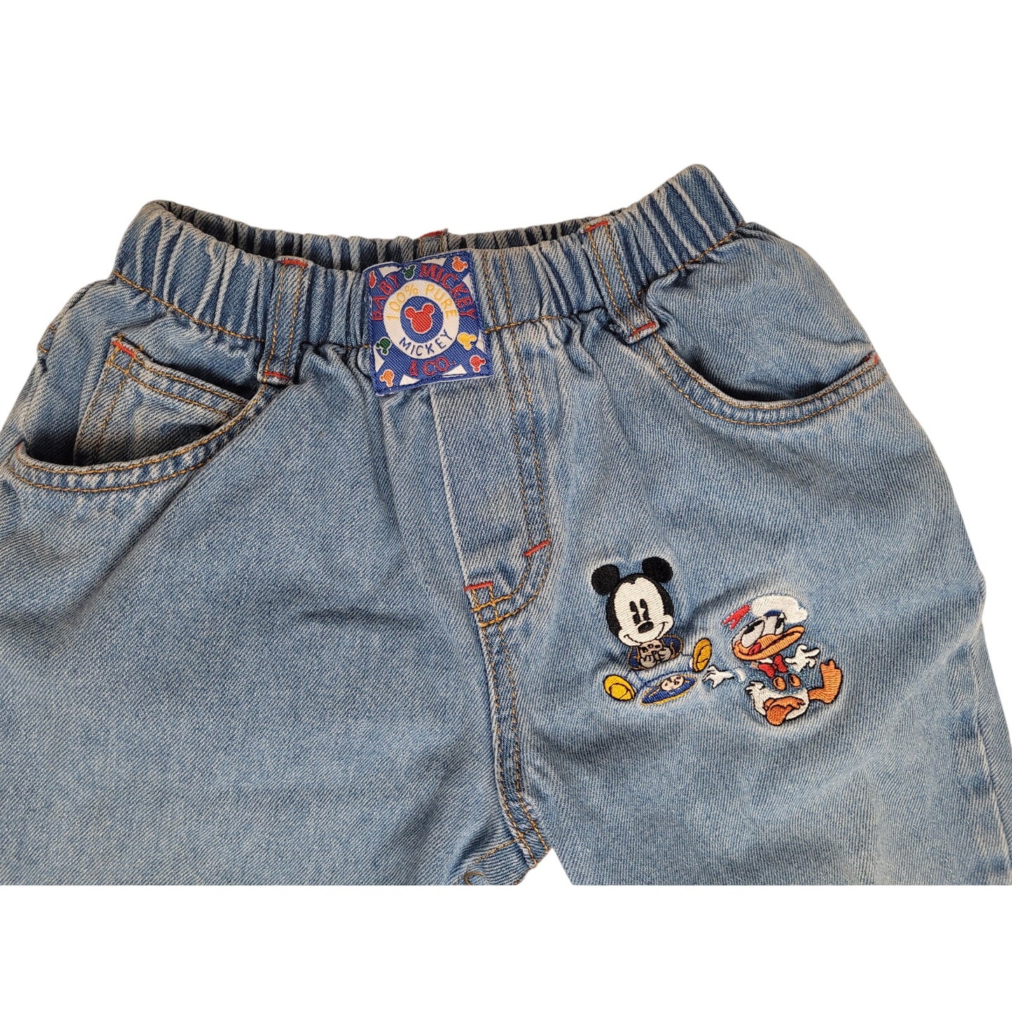 Vintage Micky & Co. Blue Denim Trousers w Embroidered Disney Characters Sz 18M