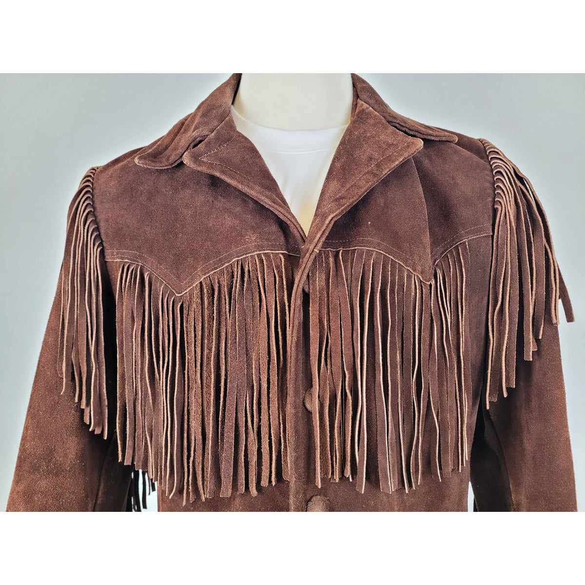 1970s Casa Mercado Fashions Brown Suede Fringe Jacket Western Wear Men's Sz L