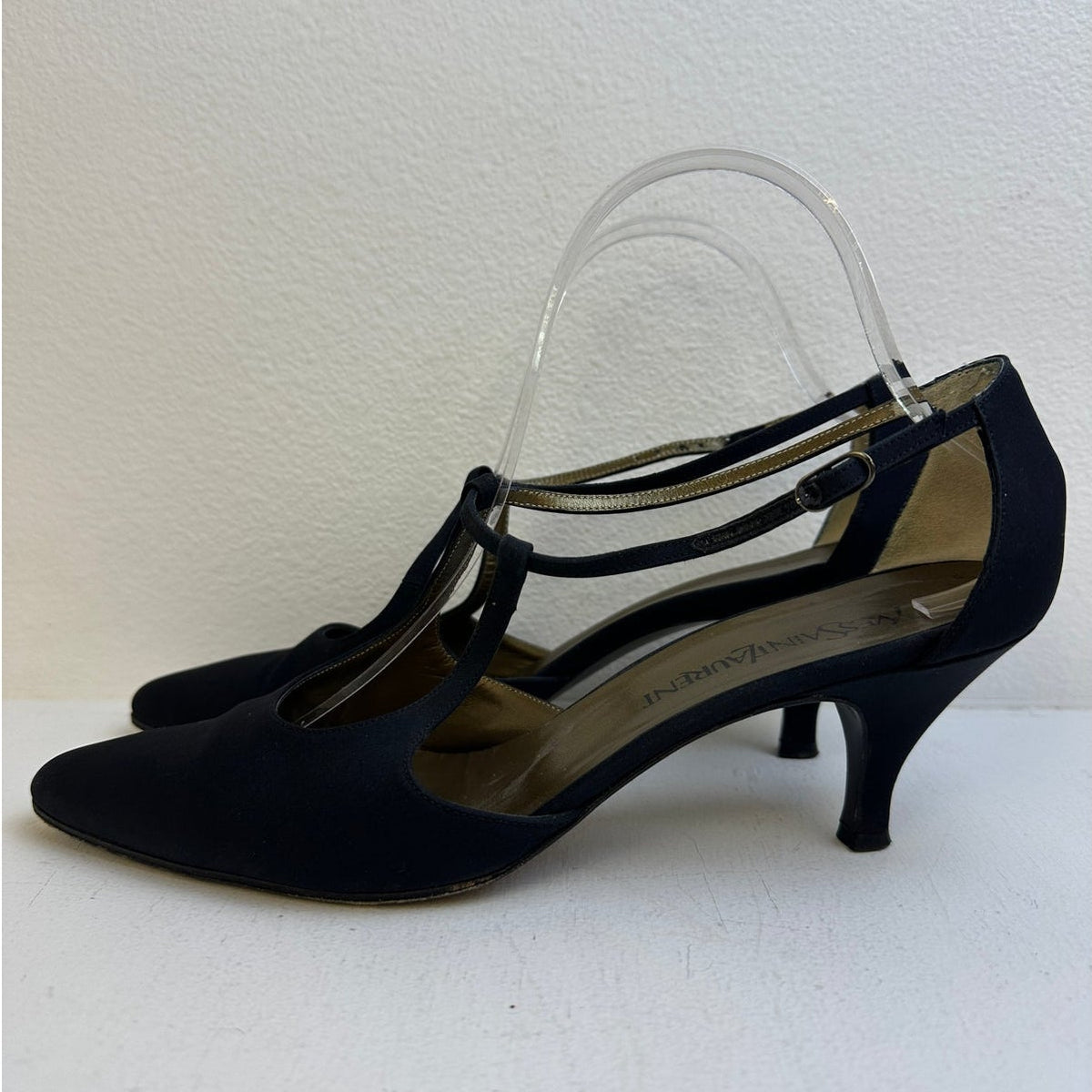 Vintage Yves Saint Laurent Black T-Strap Kitten Heels Women's Sz 9
