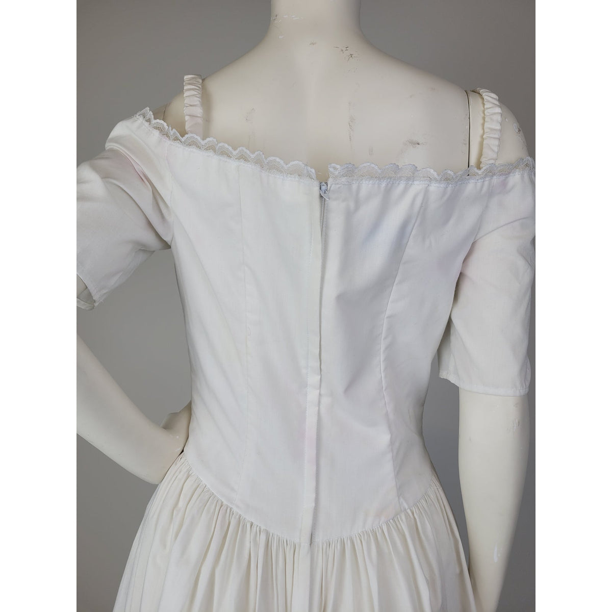 Vintage 1980s Gunne Sax White Off-the-Shoulder Bridal Midi Dress Sz M