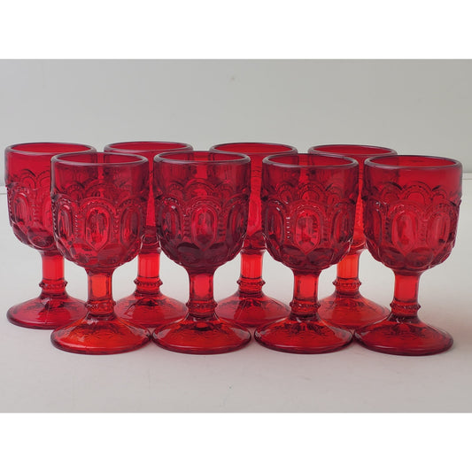 Vintage L.E. Smith Moon & Stars Ruby Red Wine Glasses - Set of 8 + bonus