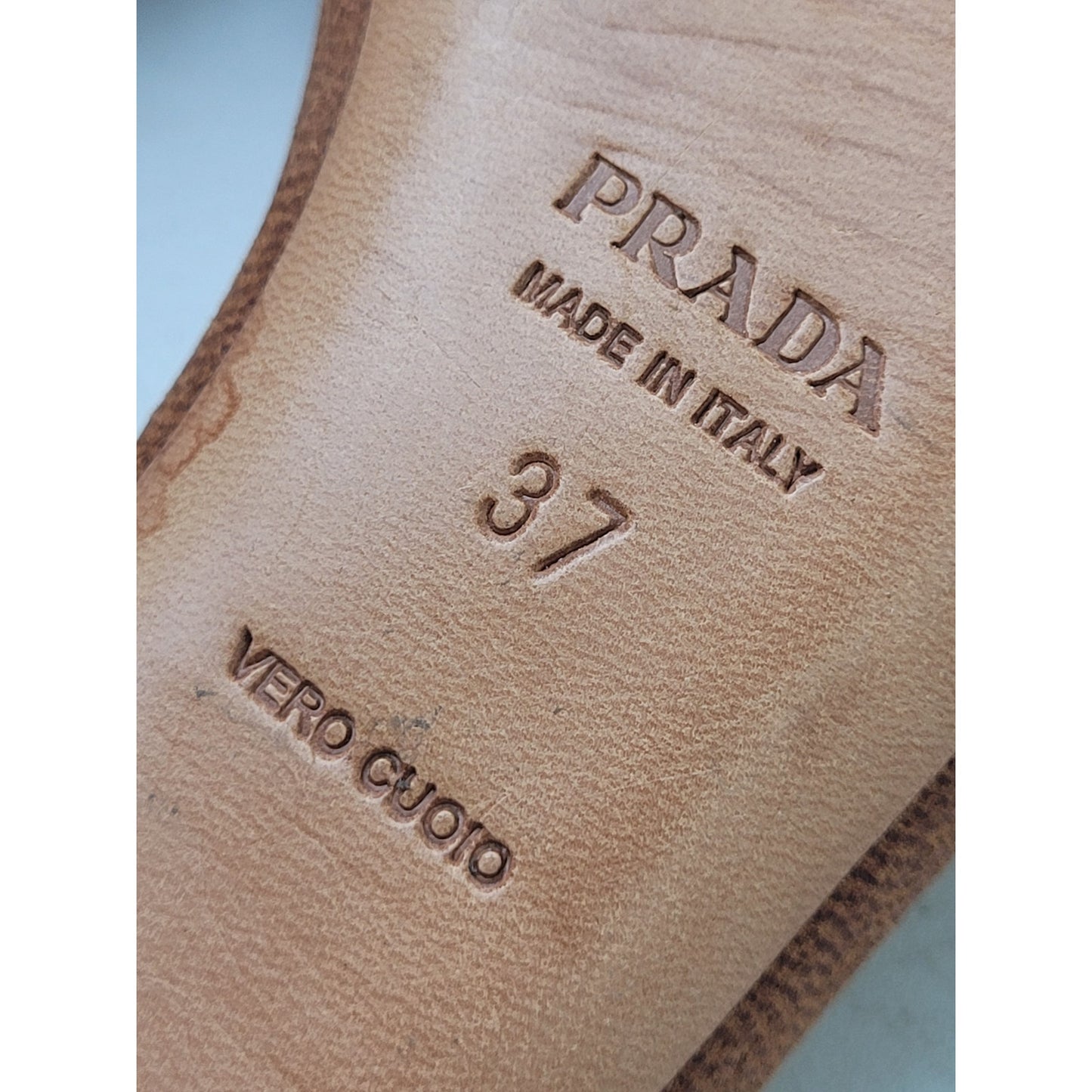 PRADA Leather Mules 3" Heeled Sandals w Wooden Buckle Sz EU 37 / US7