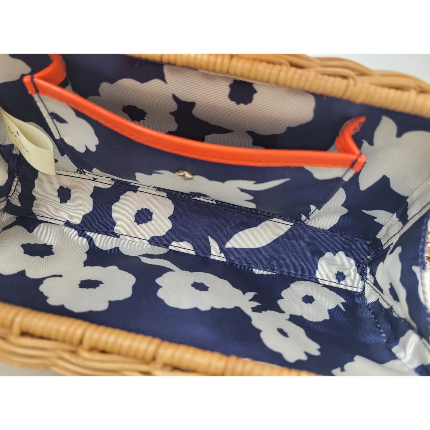 Kate Spade New York Wicker Clutch Bag Woven Rattan Orange Leather