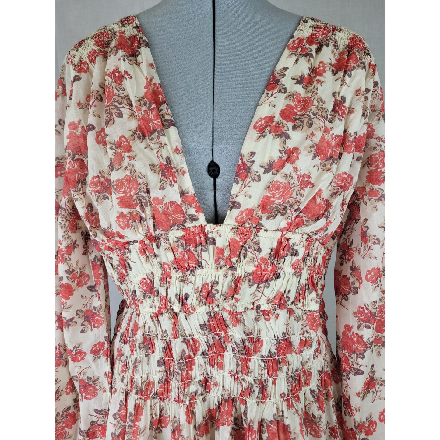 Free People Keep You Mini Dress Red Floral Print Plunging V-neckline Sz L NWT