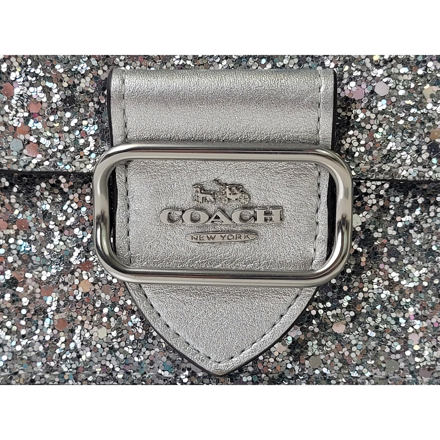 Coach Morgan Crossbody Clutch Bag Silver Glitter & Leather EUC