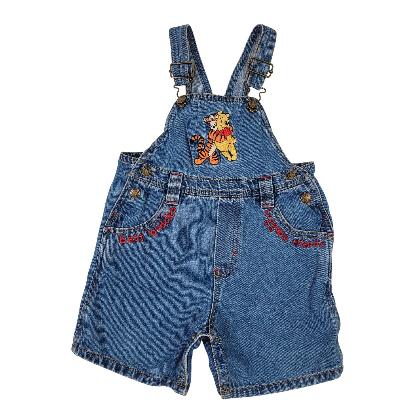 Vintage Winnie the Pooh Denim Overalls "Best Buddies" Embroidery Sz 24 Months