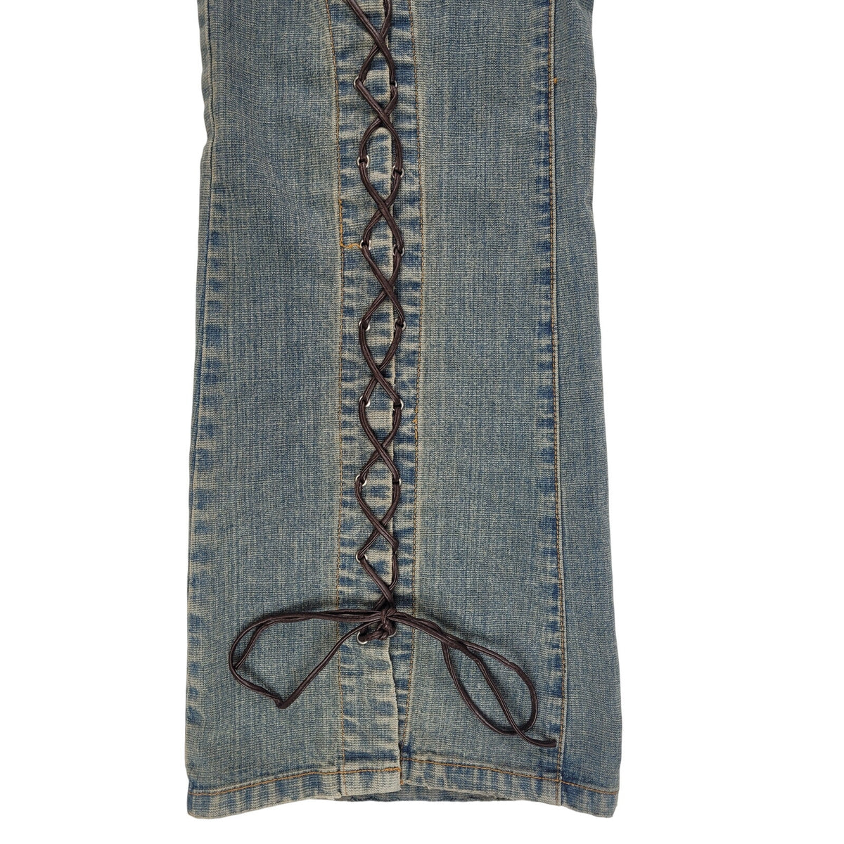 VTG Y2K Zana Di Low-Rise Bootcut Jeans w Faux Leather Cord Accents Women's Sz 13
