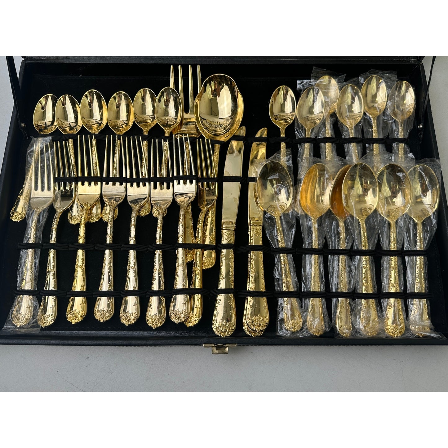 WM. Rogers & Son Enchanted Rose Gold Plated Flatware Set 62 PC Some New & Sealed