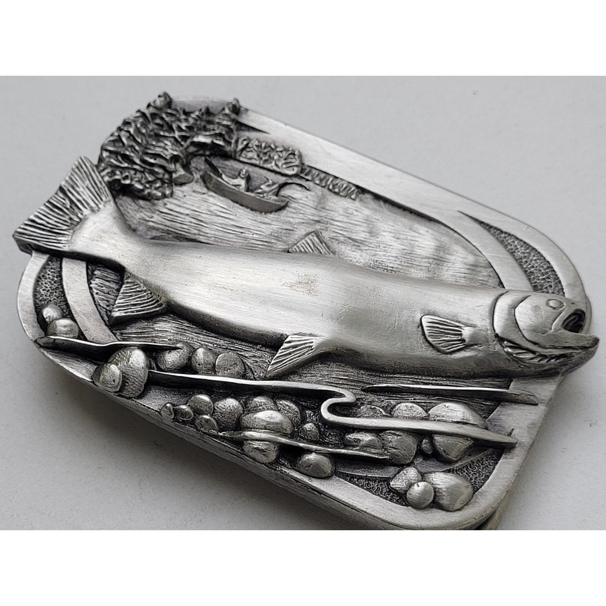 VTG 1983 Siskiyou Buckle Co. Inc. Fishing Pewter Belt Buckle
