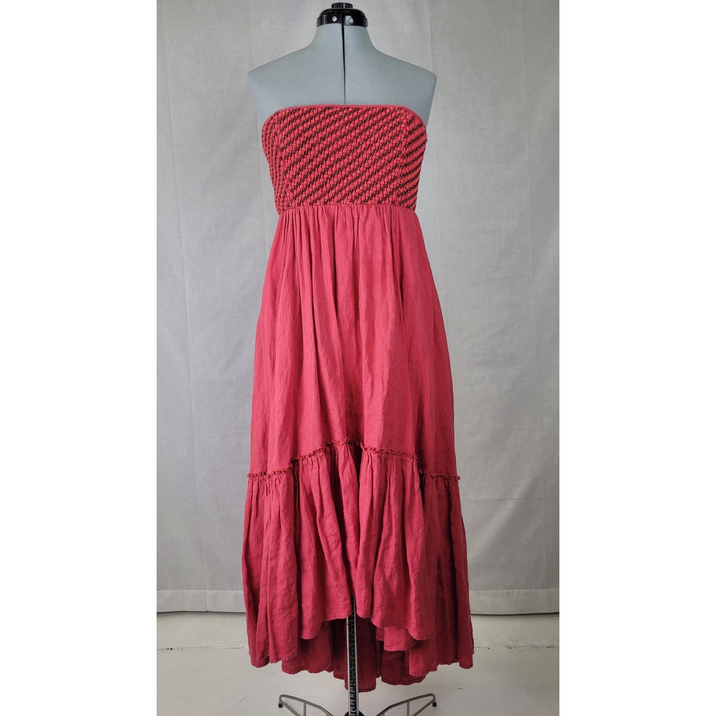 Free People Shimmers in the Sky Linen Maxi Dress Bead Embellished Bodice Sz L