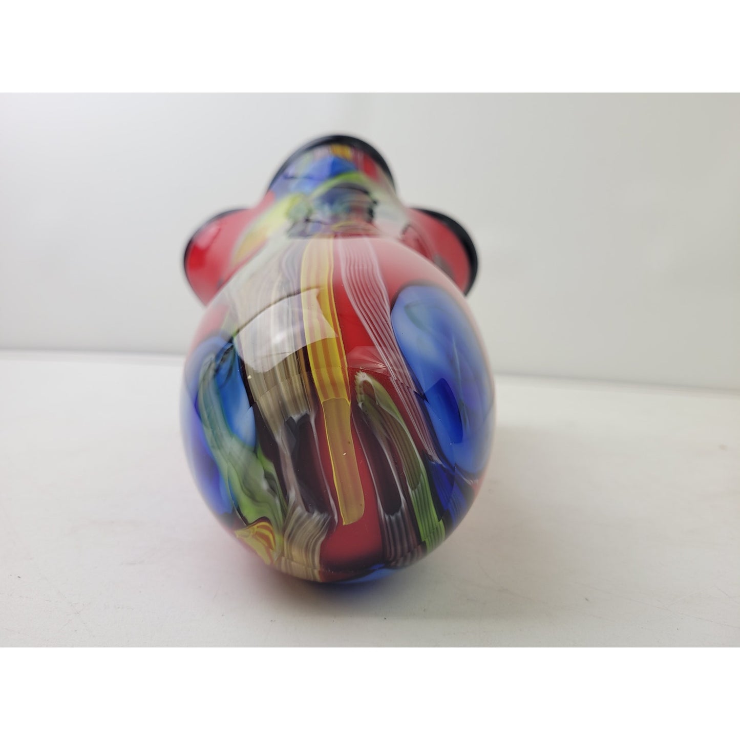 VTG Hand-Blown Murano Glass Handkerchief Vase Vibrant Red Multicolor 13.5" Tall