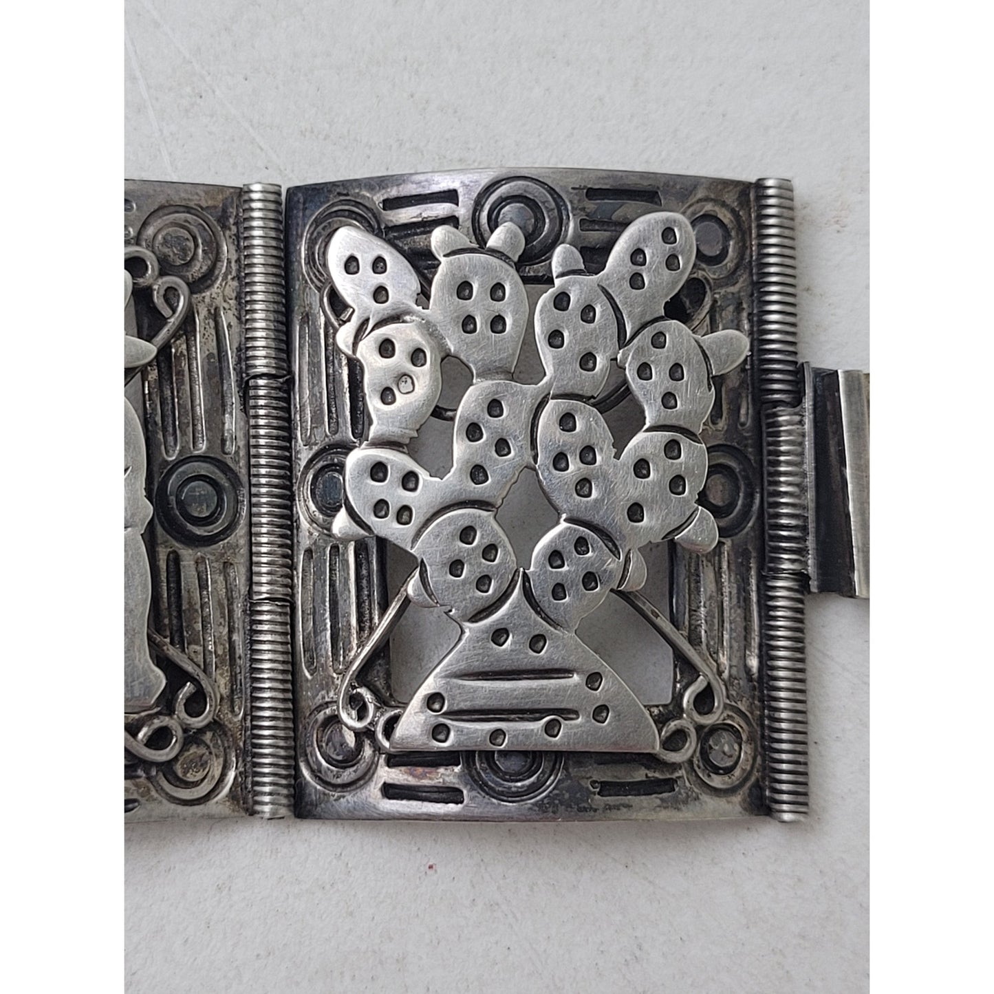 Vintage 1940s Mexican Sterling Silver Panel Bracelet in Original Box