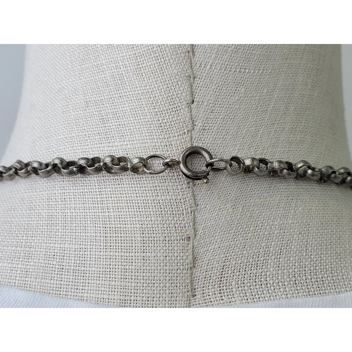 Vintage Sterling Silver Jerusalem Cross Green Stone Pendant on Thick Rolo Chain