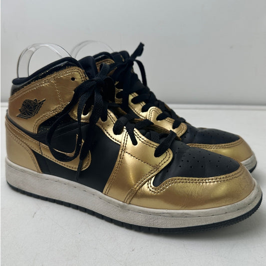 Nike Air Jordan 1 Mid SE GS Metallic Gold Black Sneakers Youth Sz 6