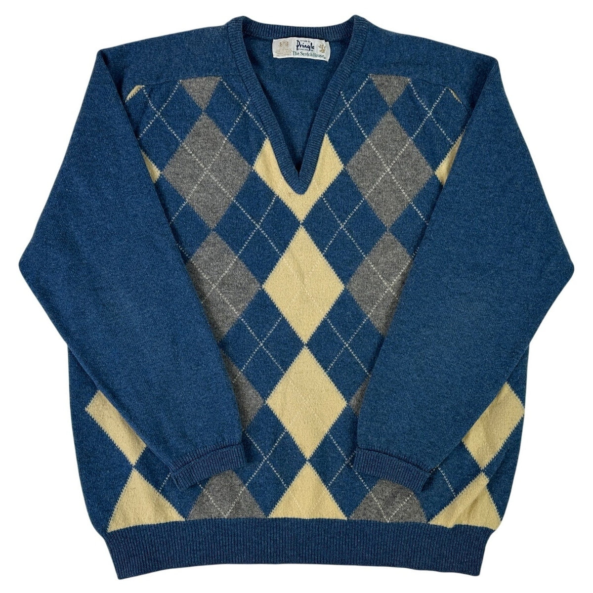 Vintage Pringle of Scotland 100% Lambswool Argyle V-Neck Sweater Men's Sz XL
