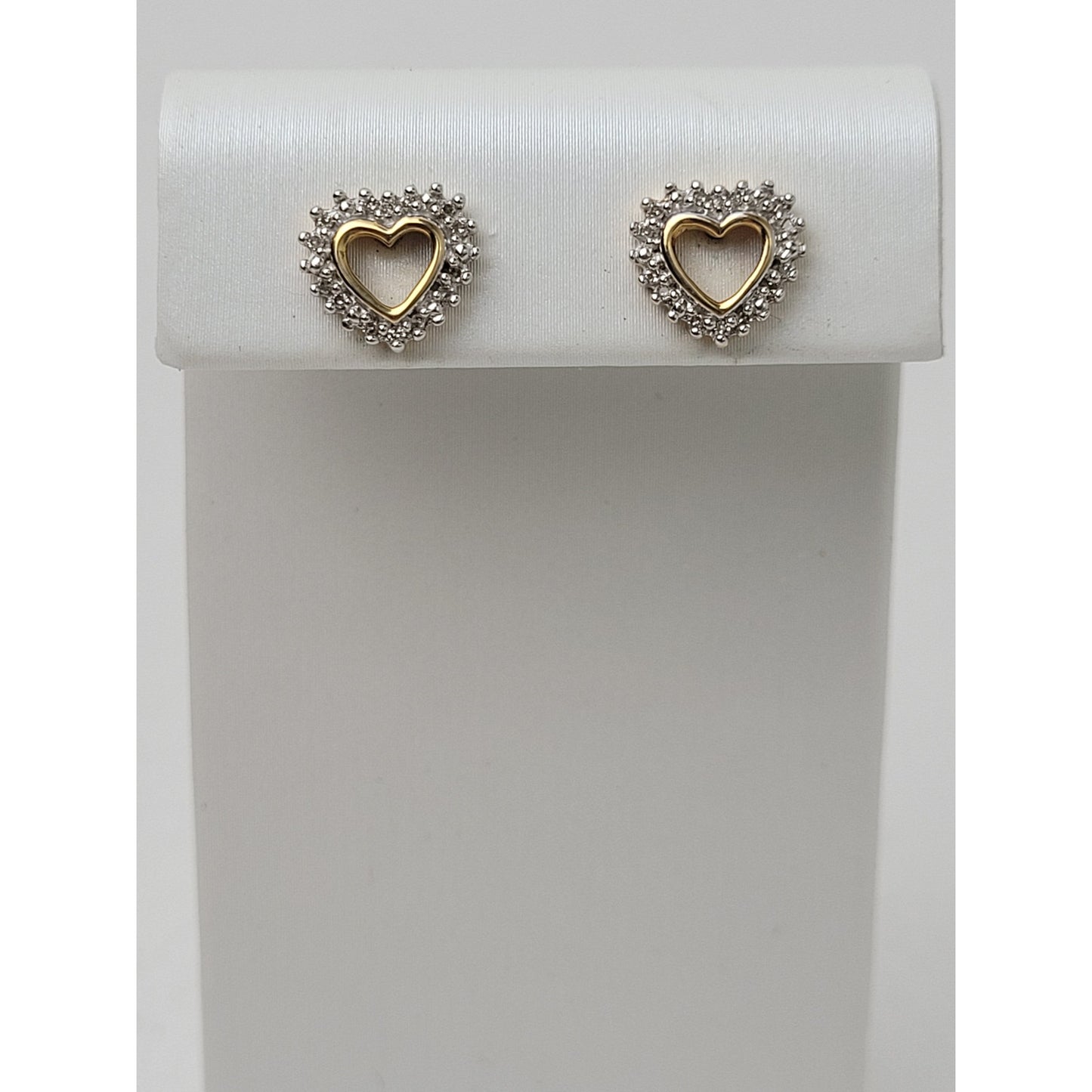 925 Sterling Silver Gold-Tone Heart Earrings Studs w Authentic Diamonds
