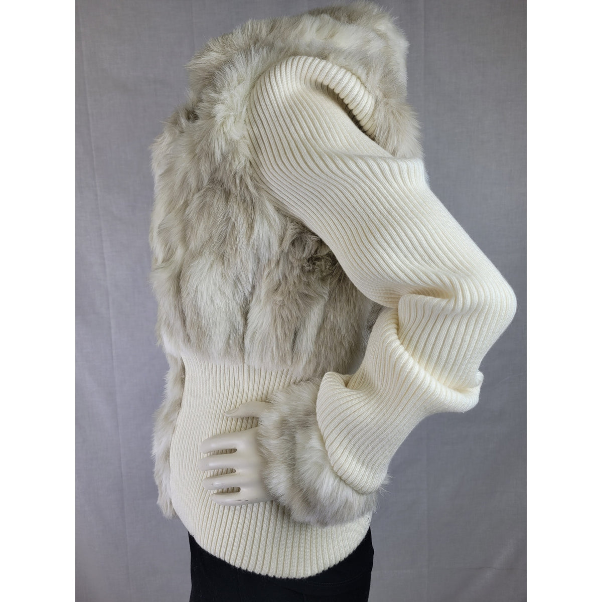 Y2K Boston Proper Faux Fur Ribbed Knit Sweater Jacket Women's Sz L