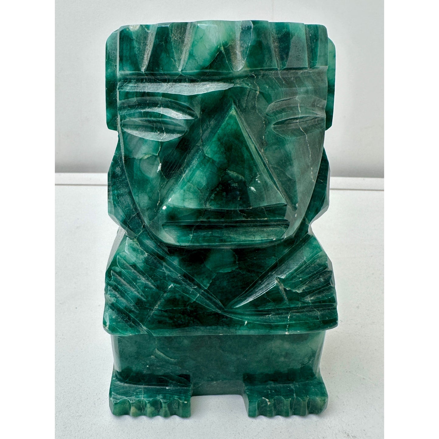 Vintage Hand-Carved Green Onyx Aztec/Mayan Tribal Figurine