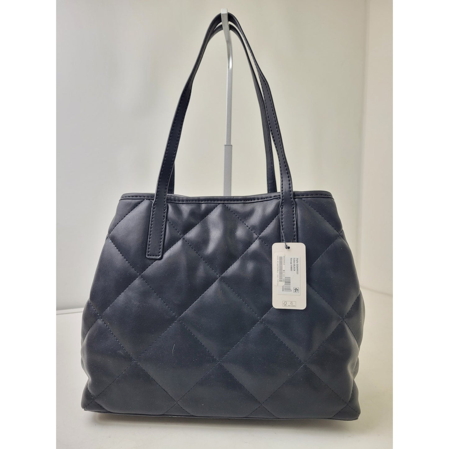 Guess Vikky Tote Handbag 2-Piece Set Black Quilted Faux Leather NWT