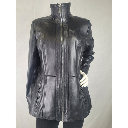 Michael Kors Black Leather Zip-up Scuba Jacket Women's Sz M