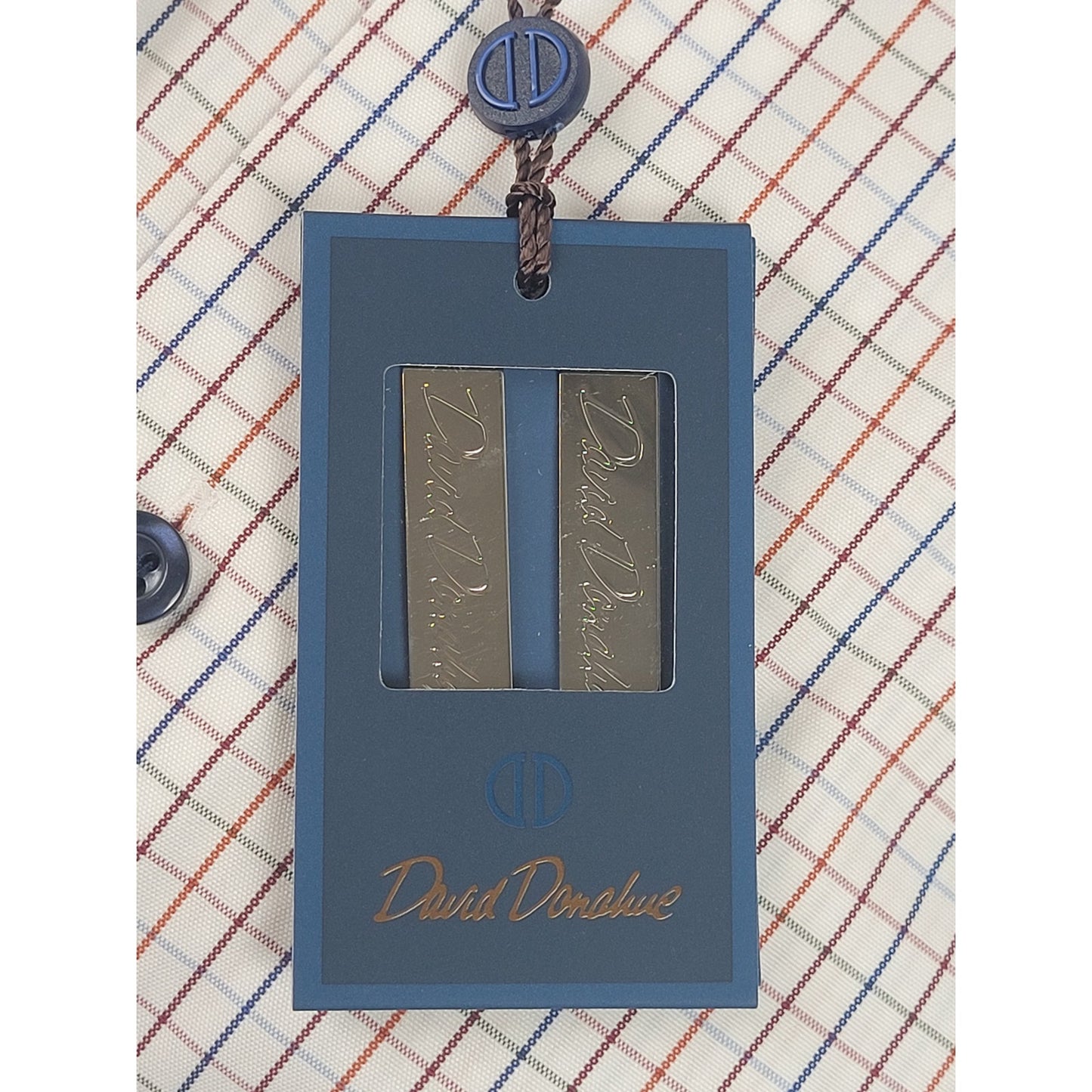 David Donahue Trim Fit Multi Check Dress Shirt Sz 18 X 34/35 NWT MSRP $145
