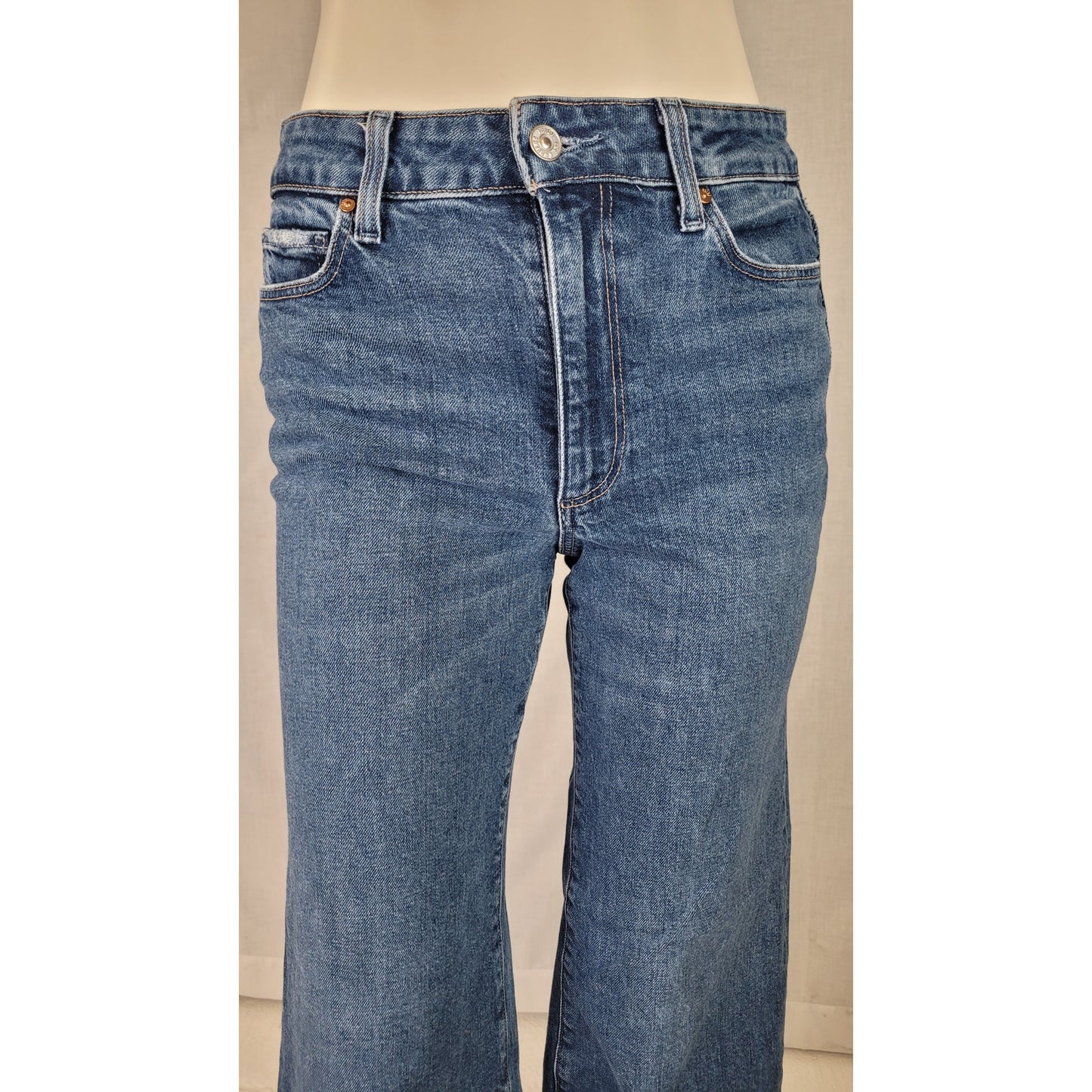 Paige Anessa High Rise Wide Leg Crop Raw Hem Denim Medium Wash Women's Sz 27