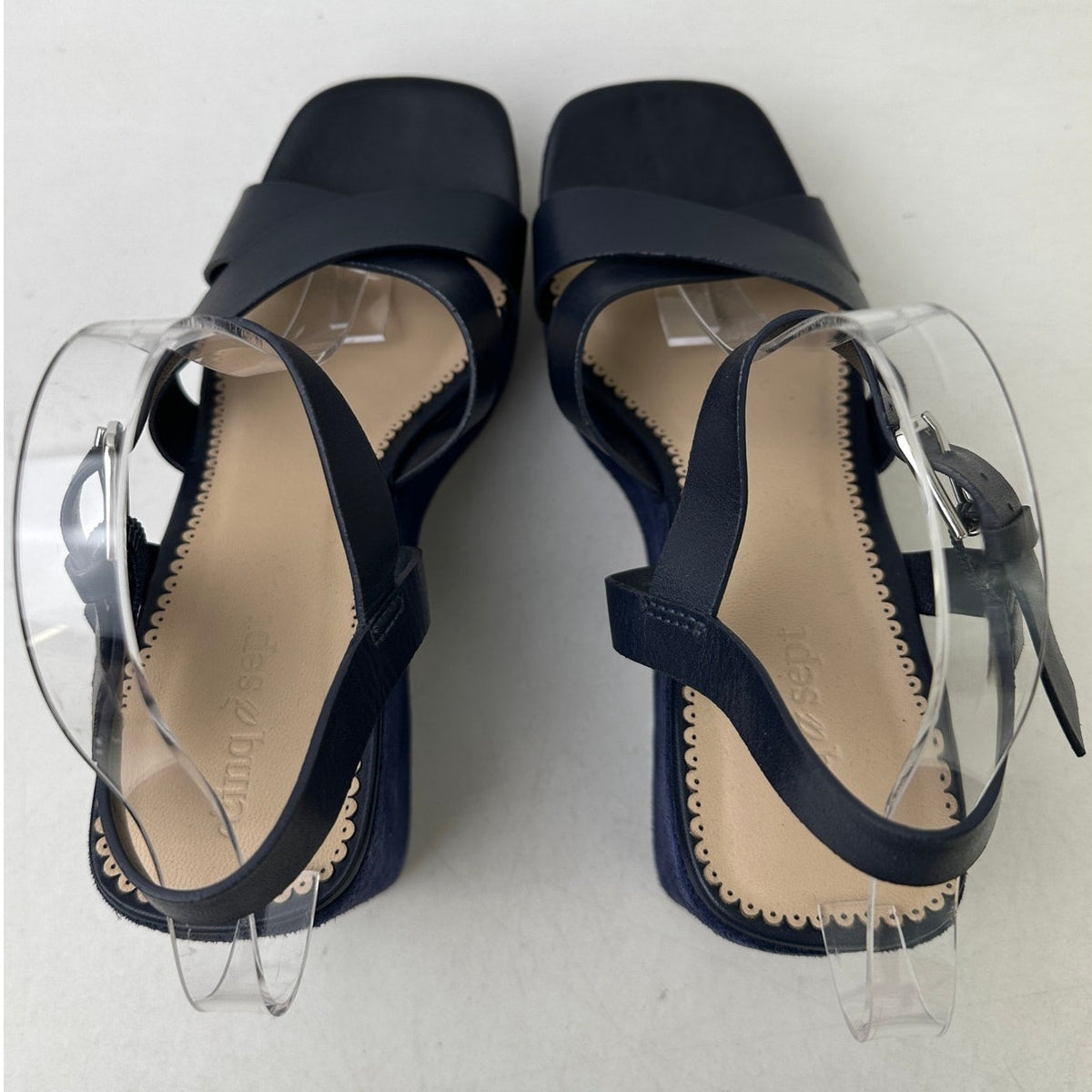 Cinq à Sept Navy Leather Sasha Vachetta Suede Platform Wedge Sandals Women's Sz 9