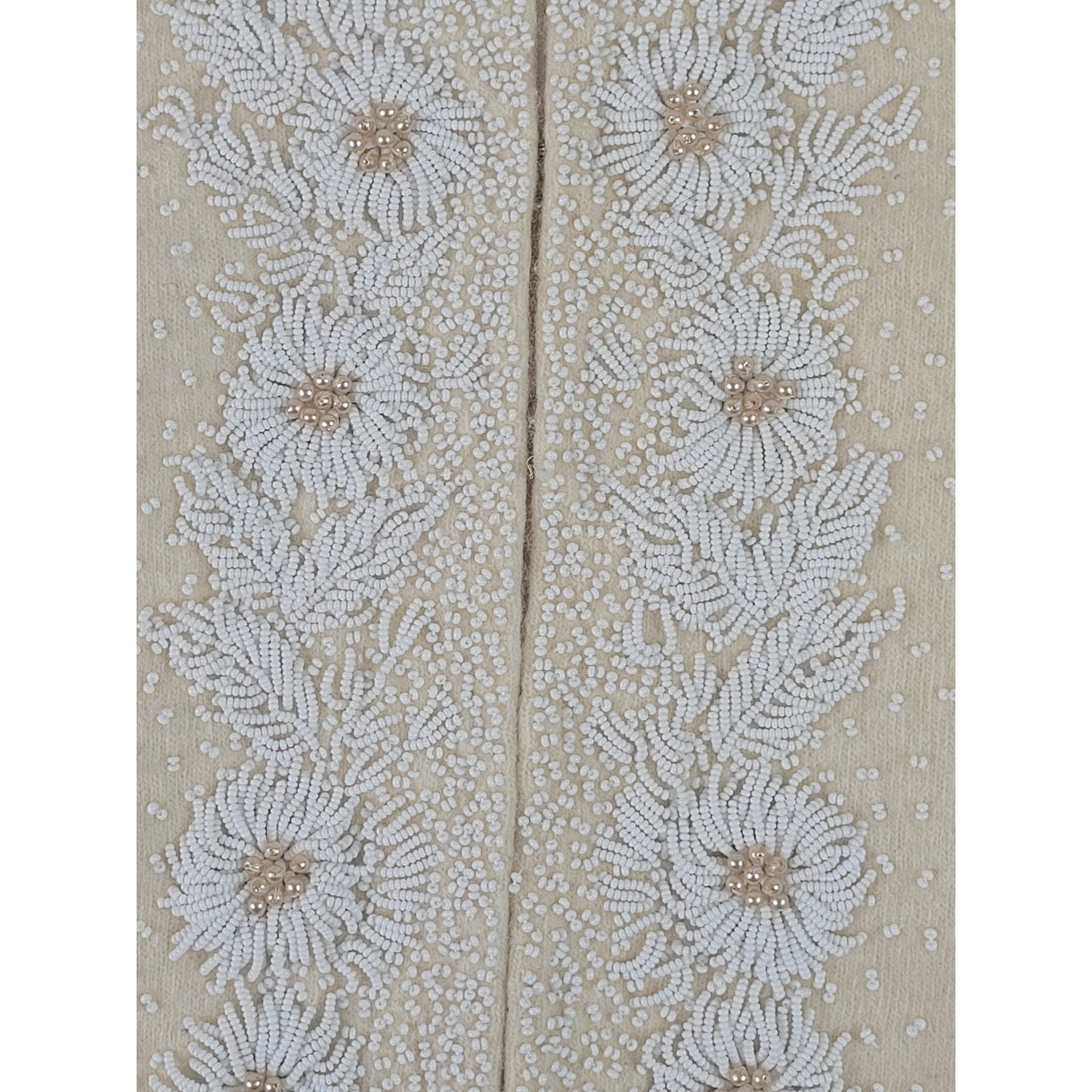 1950s Vintage Margaret's Intricately Beaded Cropped Creme White Sweater Sz XS/S