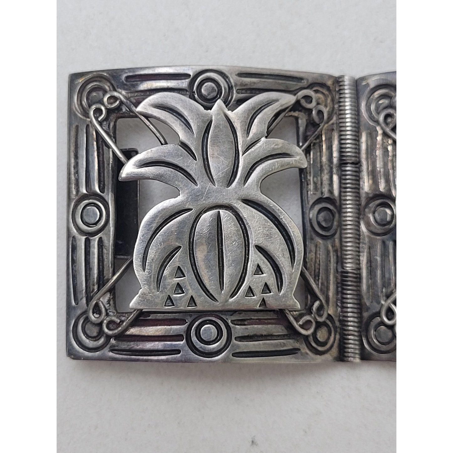 Vintage 1940s Mexican Sterling Silver Panel Bracelet in Original Box