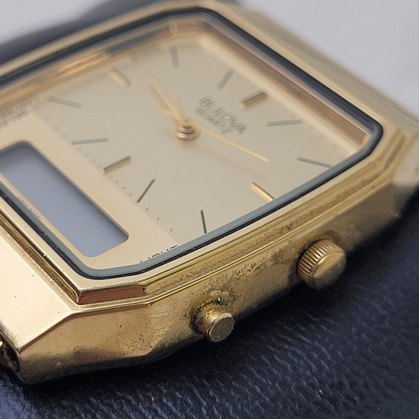 Vintage Bulova P7 82361 Quartz Watch w Digital Window Stainless Steel