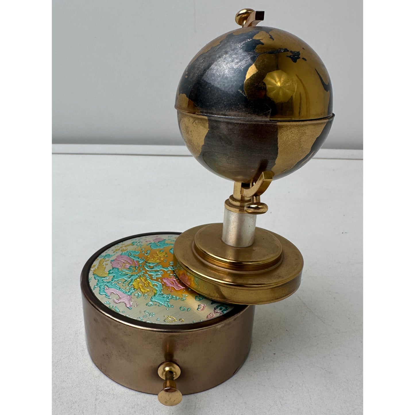 Vintage Mid-Century Brass Spinning Music Box Globe Table Lighter