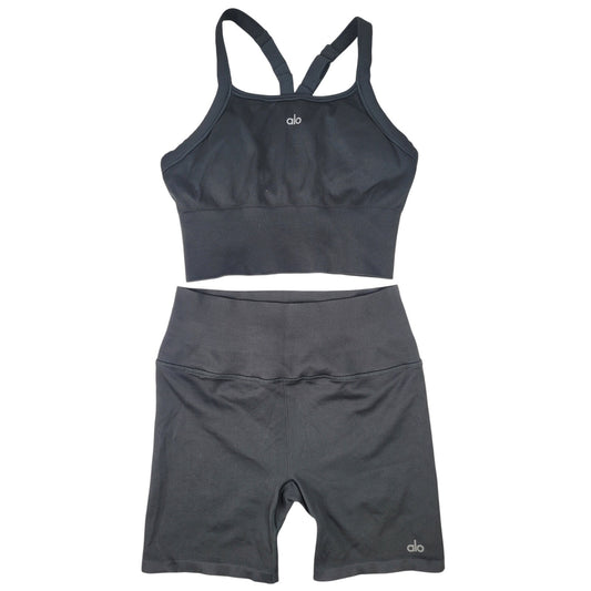 Alo Hunter Green 2-Piece Sports Bra & Bike Shorts Set Sz S/M