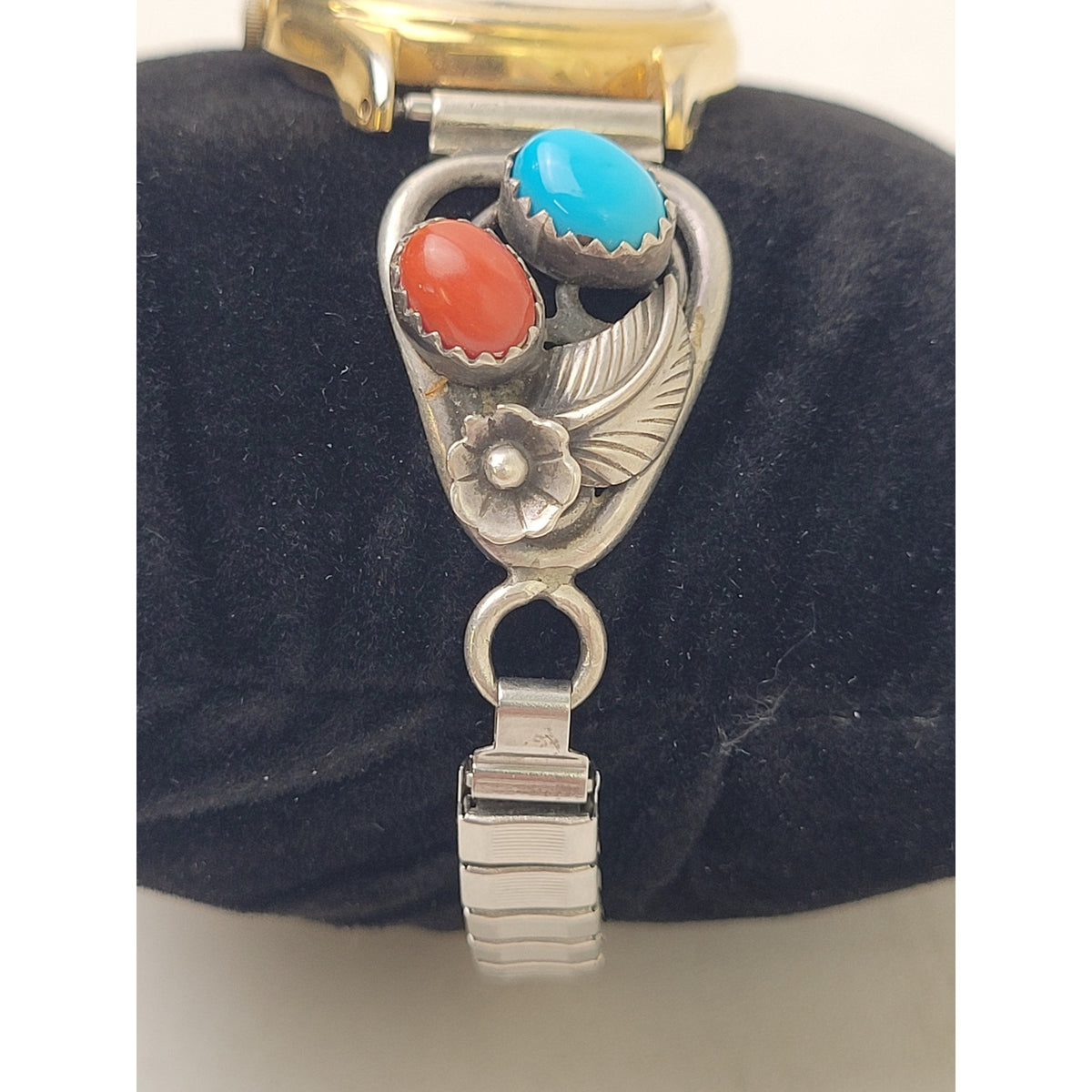 Vintage Signed Sterling Silver Turquoise Watch Band w Disney Mickey Mouse Watch